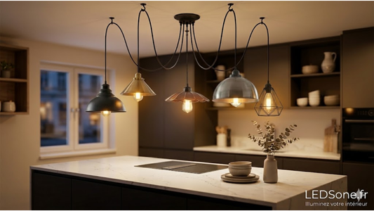 Lampe araignée suspension pieuvre 5 lumières