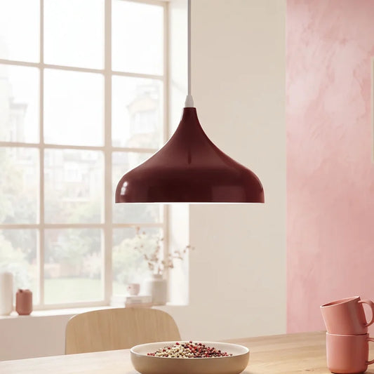 LEDSone Suspension Industrielle Vintage Bordeaux | Lustre Abat-Jour Métal Goutte ~2347