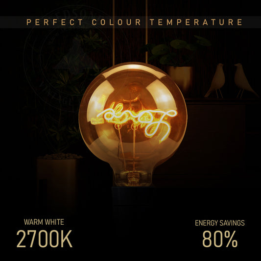 LEDSone Ampoule LED Vintage E27 G125 4W - Filament "Love" Verre Ambré ~ 1042