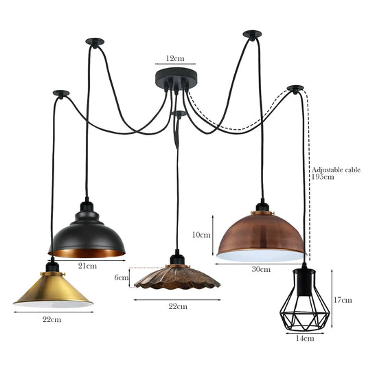 Plafonnier araignée 5 voies industriel rétro vintage ~1519