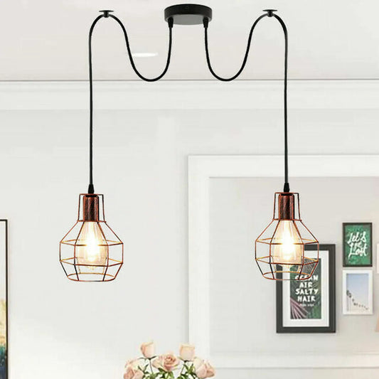 Pendentif intérieur araignée argentée 2 lumières design cage lumineuse