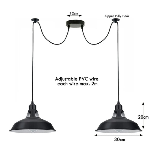 Lustre Araignée Industriel Vintage 2 Voies E27 – Suspension Plafonnier Rétro Dimmable ~1580