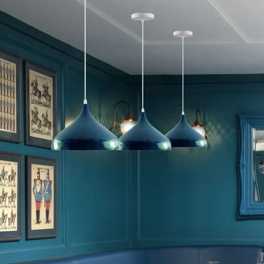 Abat-jour suspendu plafond métal bleu cyan sarcelle pour cuisine