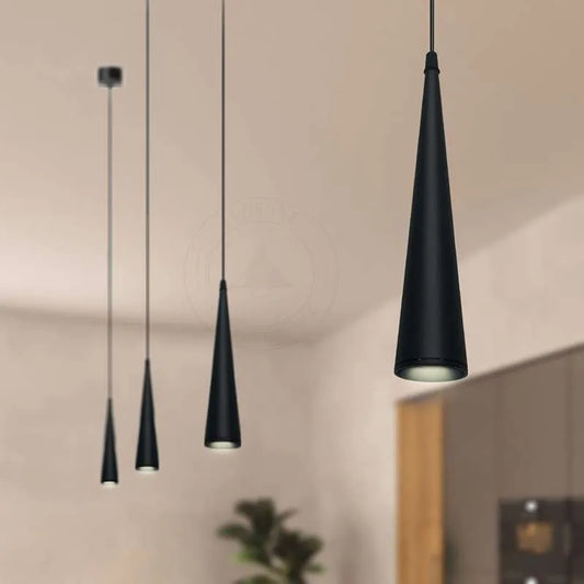 Suspension Luminaire Noir GU10 Long Cône Tube ~1518