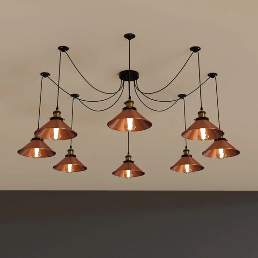lustre araignée 8 lumières abat-jour cône