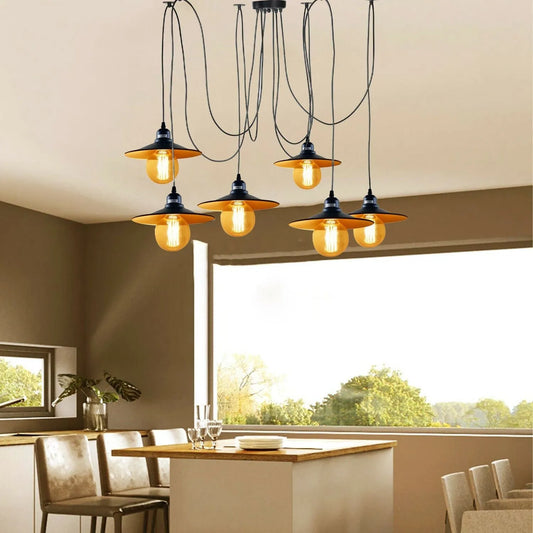 Suspension vintage LEDSone 6 feux noir E27 ~1574