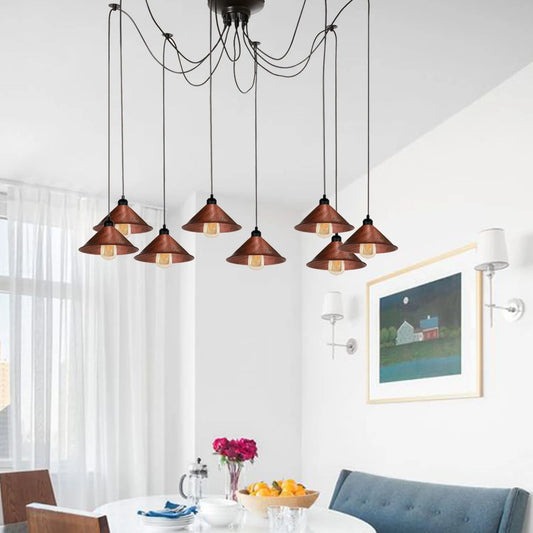 Suspension abat-jour moderne industriel rustique rouge araignée métal ~1581