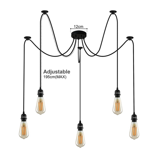 Suspension Araignée Industrielle Noire - Modèle 3, 5 ou 8 Têtes E27 ~1627