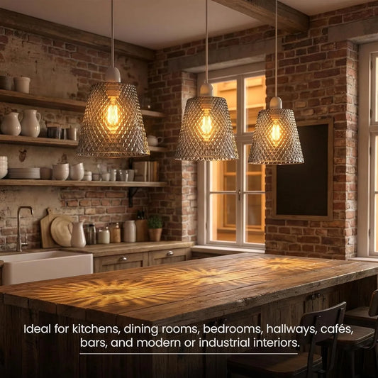 Abat-jour en verre transparent texturé Ø 16 cm | E27, B22 ~1893