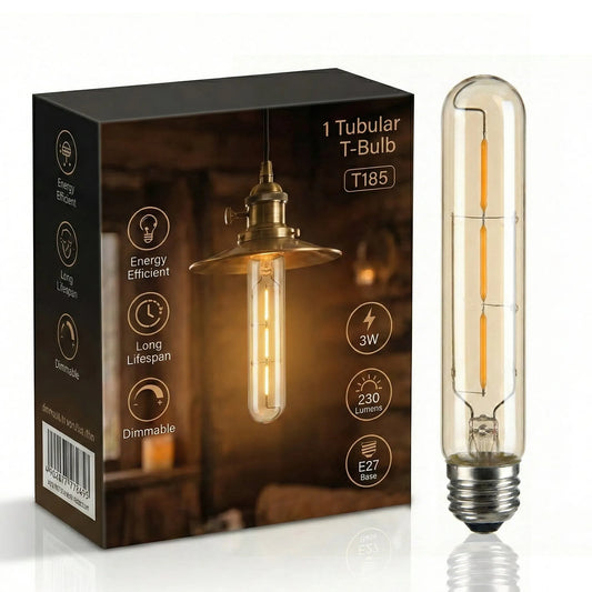 Ampoule LED tubulaire vintage T185 Filament dimmable E27 Ambre chaud ~1932