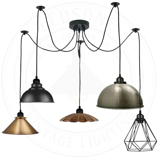 Lampe araignée suspension pieuvre 5 lumières ~1982