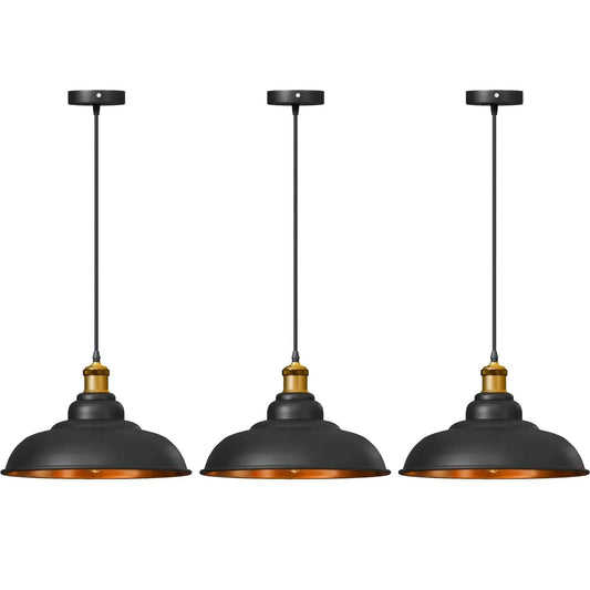 LEDSone Lot de 3 Suspensions Luminaire Noir et Or - Style Vintage Industriel ~2111