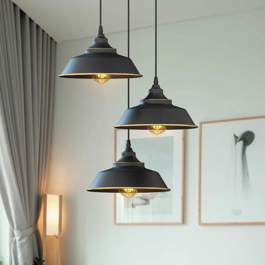Lampe suspendue vintage industrielle en métal noir, suspension E27 pour cuisine moderne, bar ou restaurant, LEDsone France