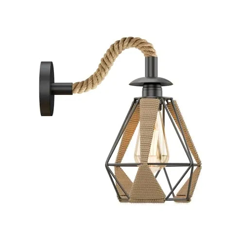 LEDSone Applique murale rétro corde chanvre avec abat-jour en métal E27 ~2144