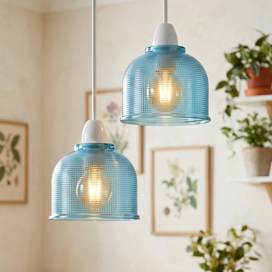LEDSone Abat-jour en verre nervuré Easy Fit pour suspension, 14 cm, culot E27 ~2198