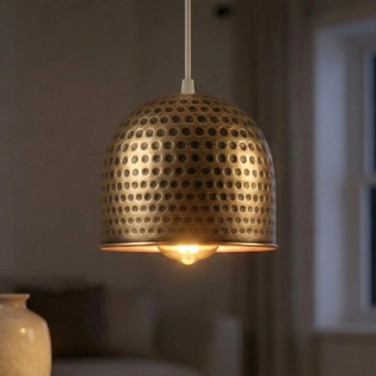 abat jour suspension métal industriel bronze martelé 12cm