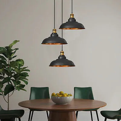 LEDSone Suspension rétro E27 noire et dorée, style industriel Lumière Rétro Facile à Ajuster~2220