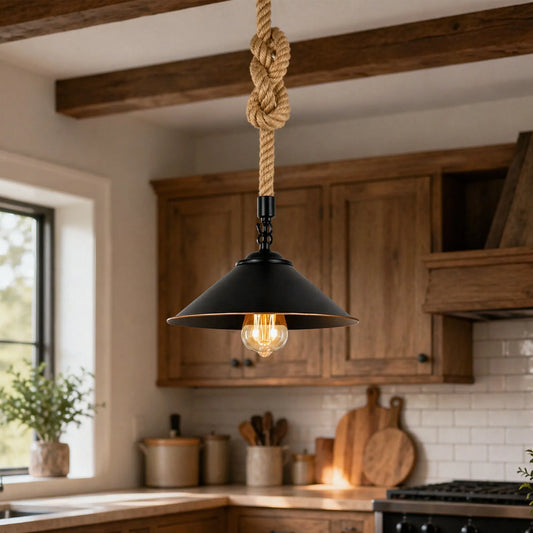 LEDSone Suspension vintage style campagnard, E27 lampe à corde rustique en chanvre ~2236