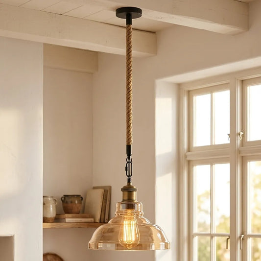 Lampe à corde vintage en verre - Suspension industrielle table à manger rétro | Ø28 cm | E27~2278
