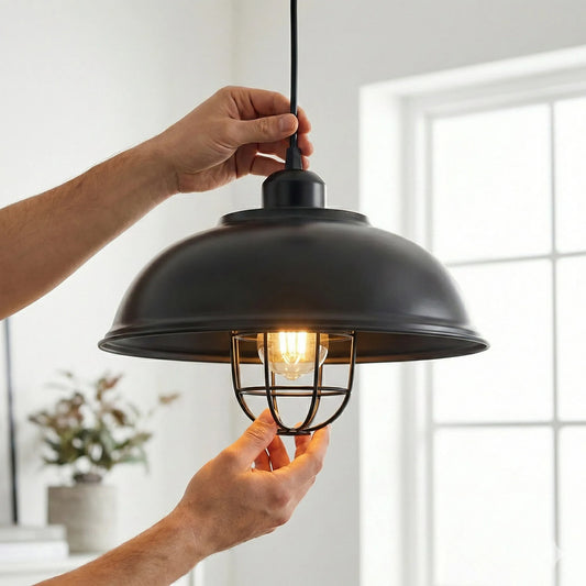 LEDSone Suspension industrielle | Abat-jour plafonnier dôme en métal noir mat ~2281