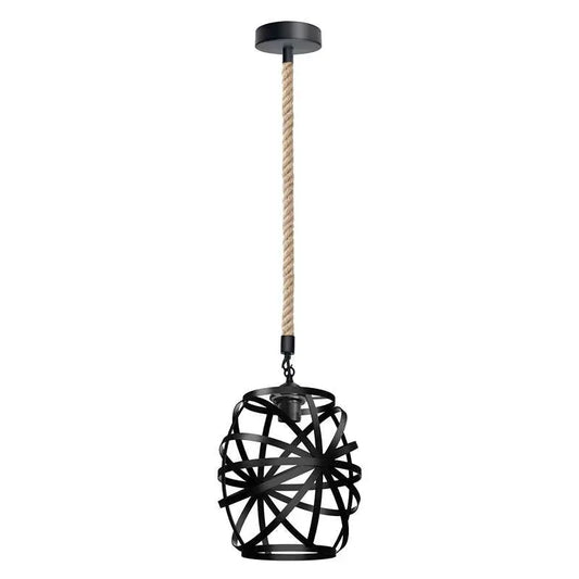 LEDSone Suspension Luminaire Industrielle Cage Metal Forme Vase et Corde de Chanvre E27~2318