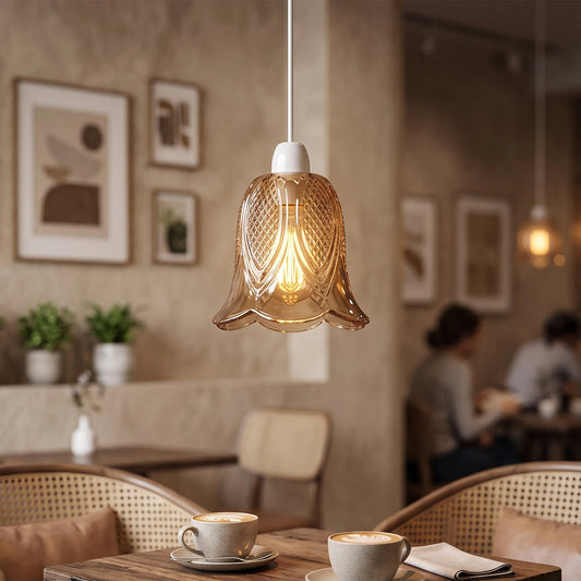 LEDSone Abat-jour suspension en verre ambré, E27, montage facile ~2330
