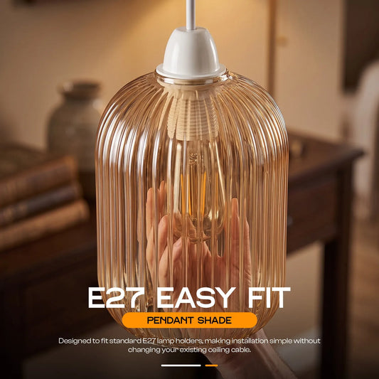 LEDSone Abat-jour suspendu Easy-Fit verre côtelé pour suspensions et lampes de chevet ~2338