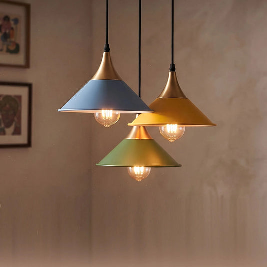 LEDSone Suspension 3 Lampes Cône Métal - Lustre Industriel Rétro E27 ~2350