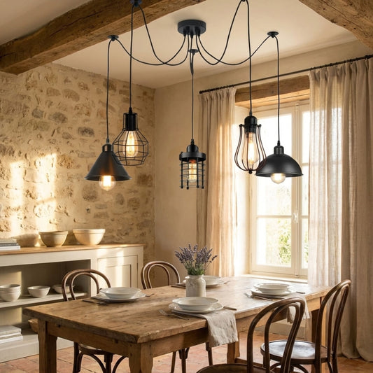 Lustre Araignée 5 Fils Rétro Vintage – Suspension Industrielle E27 2m Réglable ~1638