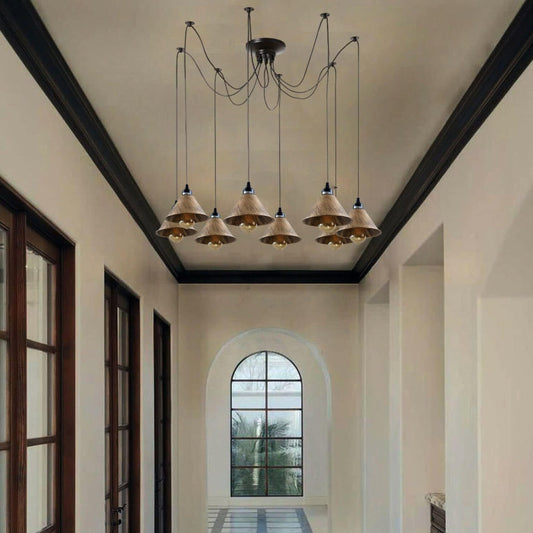 Suspension Industrielle 8 Têtes Vintage Réglable ~1729