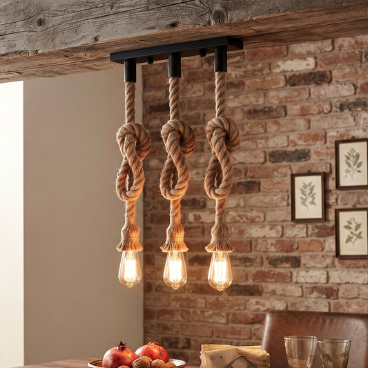 LEDSone Suspension vintage corde chanvre 3 feux E27 ~2355