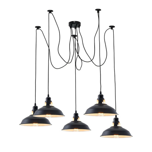 LEDSone Lustre Araignée 5 Têtes - Suspension Industrielle Métal Noir ~2104