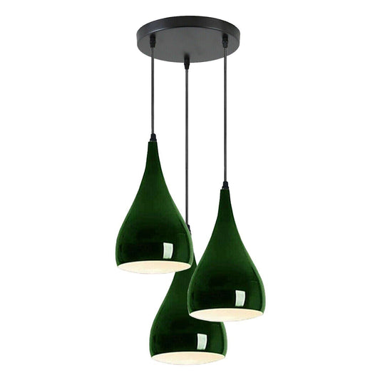 LEDSone Suspension Luminaire Plafonnier Métal 3 positions en forme de goutte d'eau avec abat-jours verts modernes ES E27