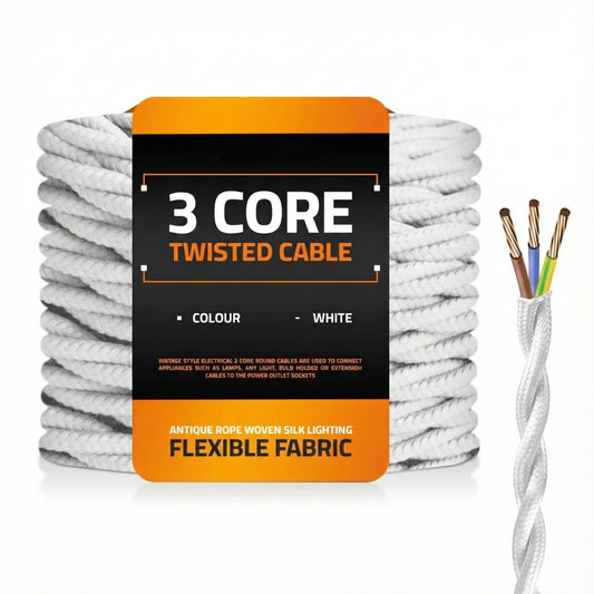 Câble flexible tissu électrique vintage blanc torsadé 3 noyaux 0,75 mm ~ 3061