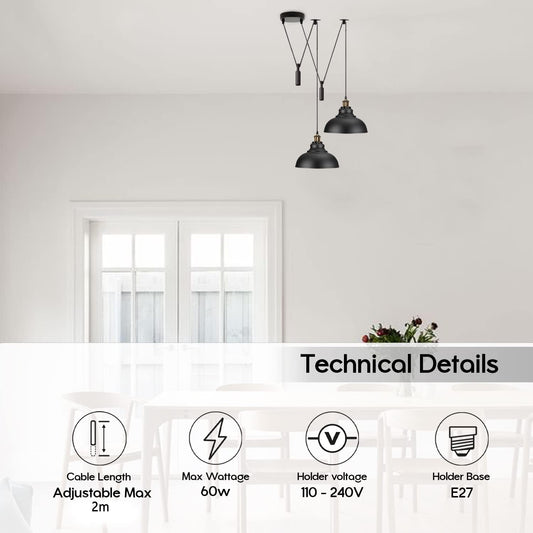 Suspension Araignée Industrielle Noire - Lustre Métal 2 Têtes E27, 29cm ~1563