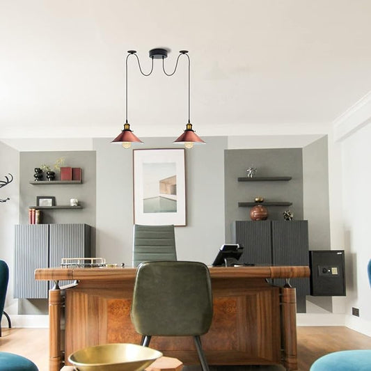 Suspension araignée industrielle vintage | Plafonnier réglable à 2 têtes de 2 m~1564