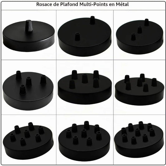 LEDSone Rosace de Plafond en Métal Noir 1 à 9 Sorties pour Suspension et Lustre 120mm~1942