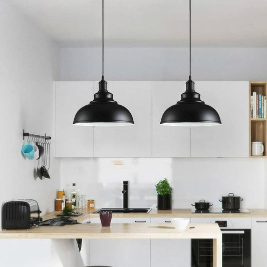 Suspension Luminaire Industrielle Noire - Lustre Métal Vintage E27 ~1814