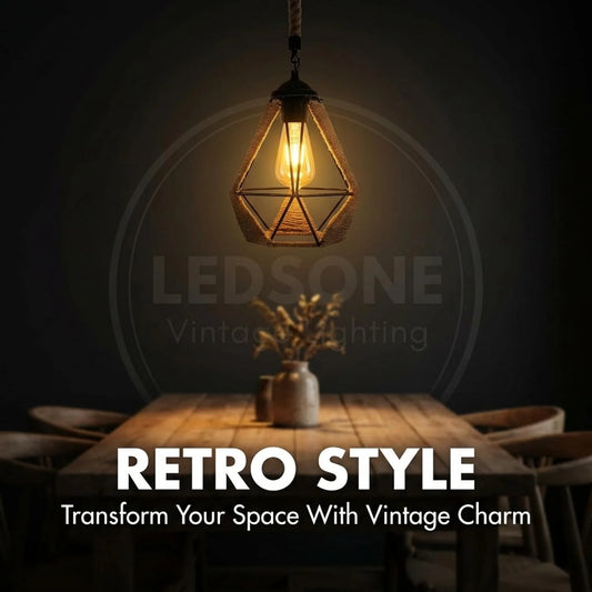 LEDSone Suspension industrielle loft rétro vintage corde chanvre ~1548