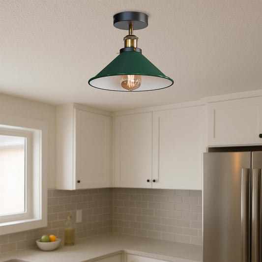 Plafonnier LED en métal vert vue de face style moderne.