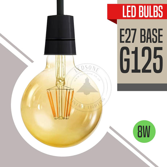 Amber LED Edison Bulb E27 G125 8W - Dimmable 2700K Warm White (800lm)~1871