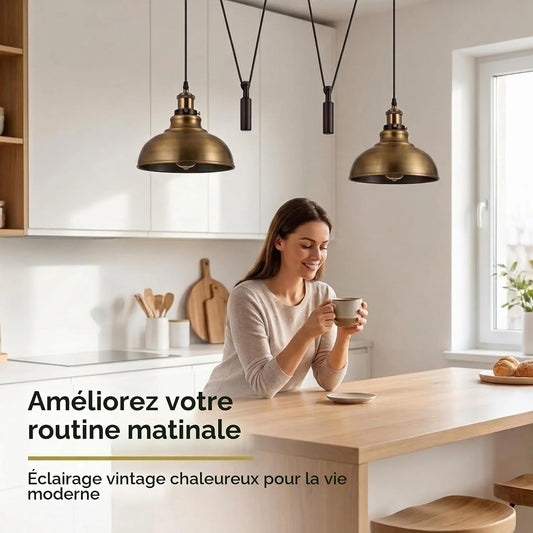 LEDSone | Lampe Araignée Suspendue 2 Têtes - Abat-Jour Métal 29cm E27 ~2230