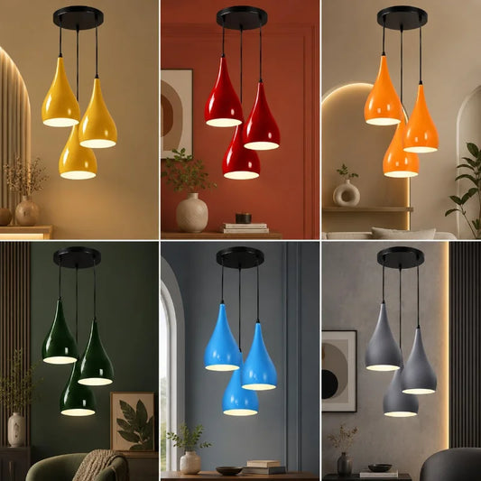 LEDSone Lustre Suspension Goutte d'Eau Moderne Métal 3 Lampes ~1516