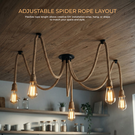 LEDSone Suspension industrielle corde - lustre araignée vintage réglable ~2140