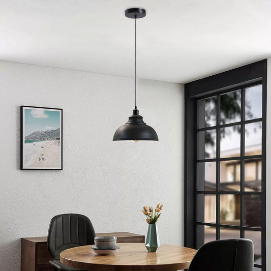 Suspension Luminaire Industrielle Noire - Lustre Métal Vintage E27 ~1814