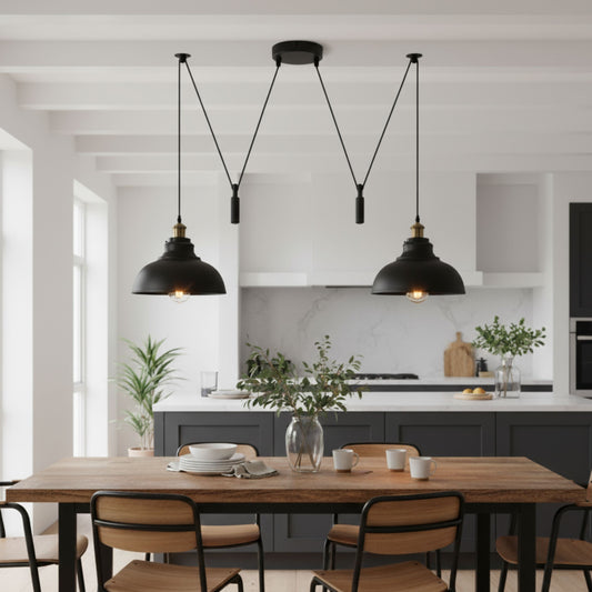 Suspension rétro industrielle à deux têtes en forme d'araignée | Métal noir 29 cm, douille E27 ~1563