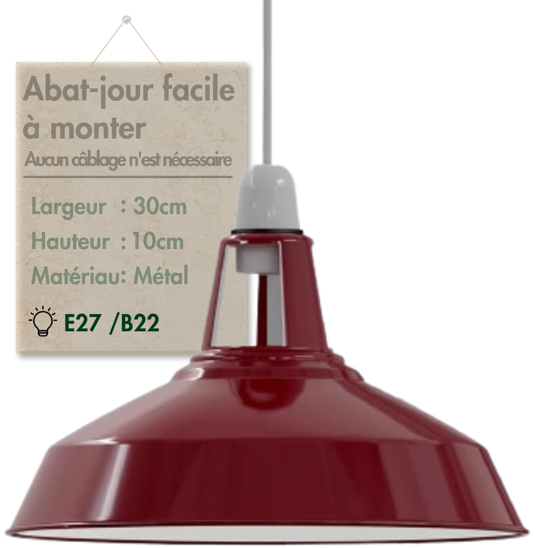 Bourgogne Abat Jour Métal Industriel De Plafond Lampe suspendue