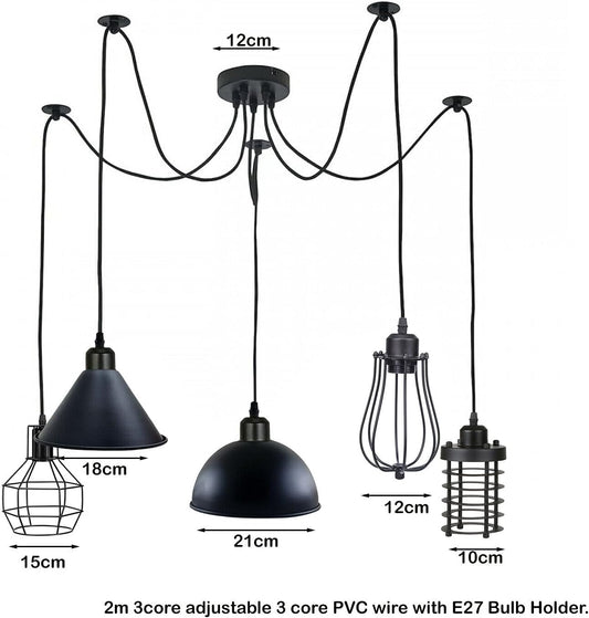 DC Voltage Lampe suspendue Spider à tension continue, 5 ampoules E27 avec métal, avis client Taille Image