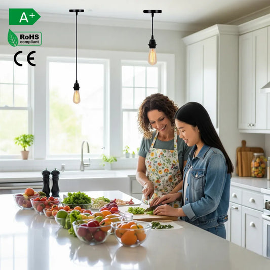 E27 câble électrique noir pour suspension luminaire
Suspendu au-dessus de l’îlot de cuisine