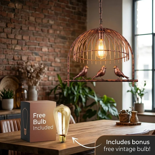 LEDSone Suspension Cage Oiseau E27 avec une ampoule offerte Vintage pour Cuisine ~1895